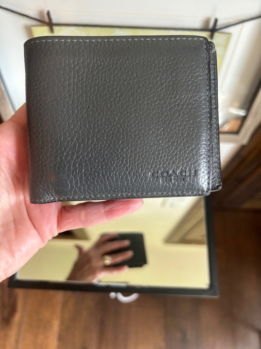 Coach Men's Dark Gray Pebbled Leather Money Clip Wallet - Picture 2 of 14